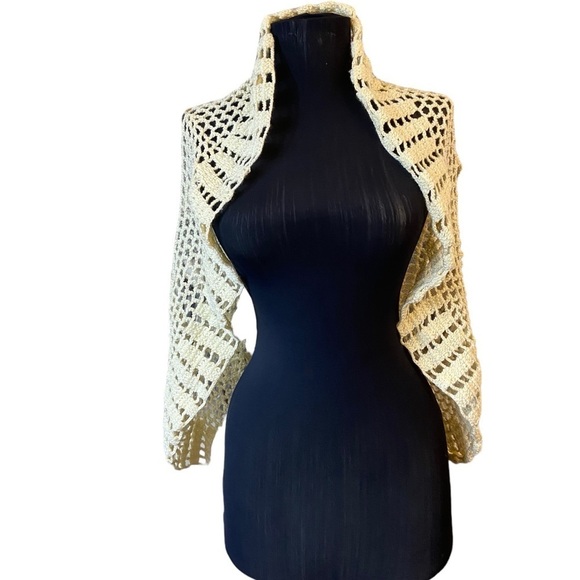 Light Yellow Crochet Knit Sweater Shrug - Picture 1 of 5